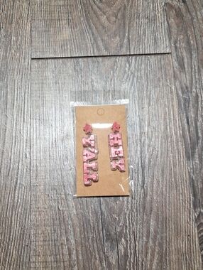 Home Made Pink Star Name Drop Earrings - Pair